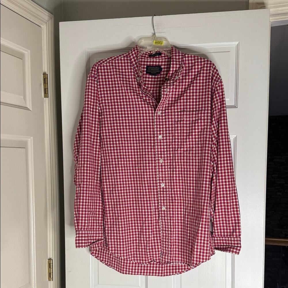 Pendleton Men's Red Gingham Button-Down Shirt. Large